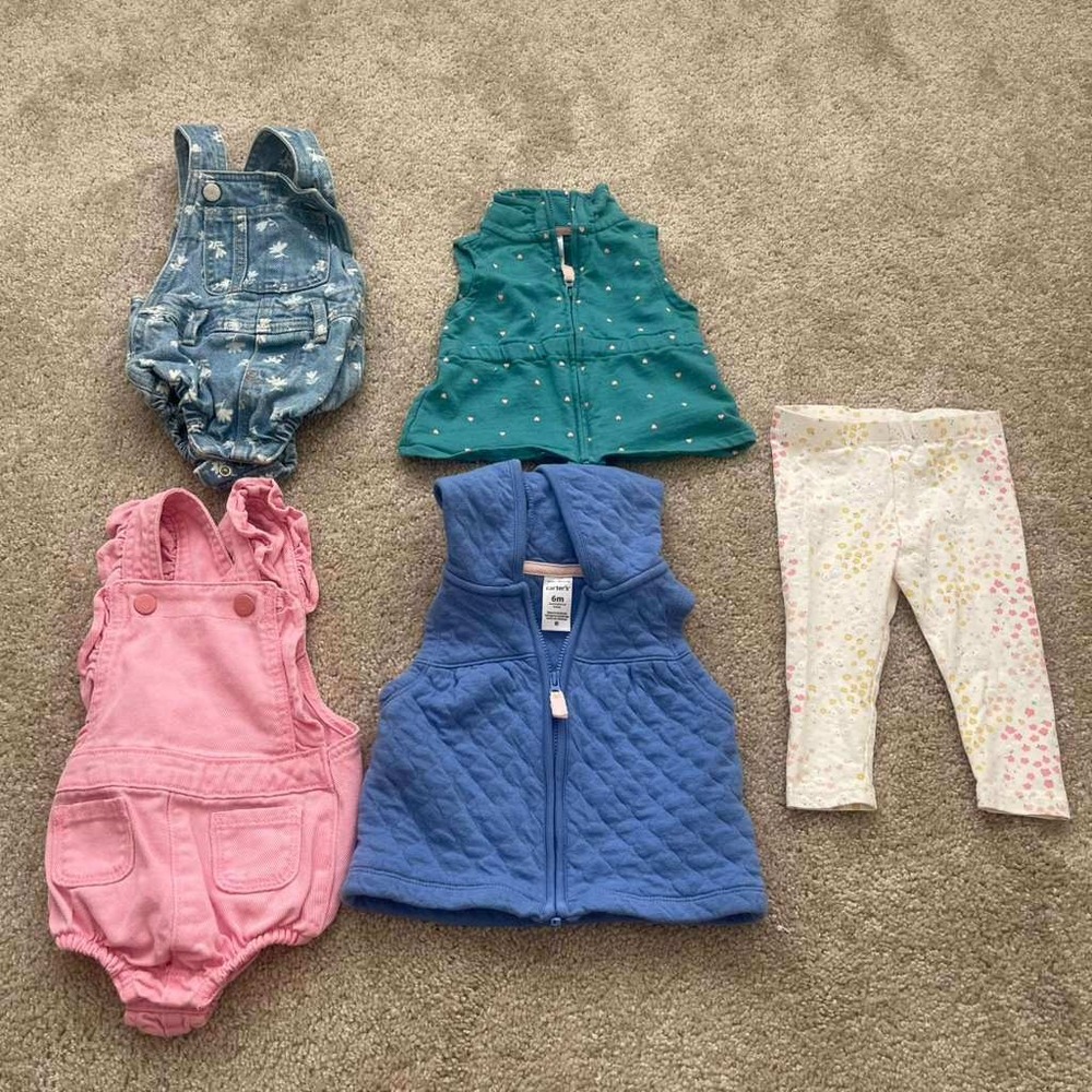 Baby Girl 5pc Bundle Carters Old Navy HM 6M 6-12M Vests Overalls Pants